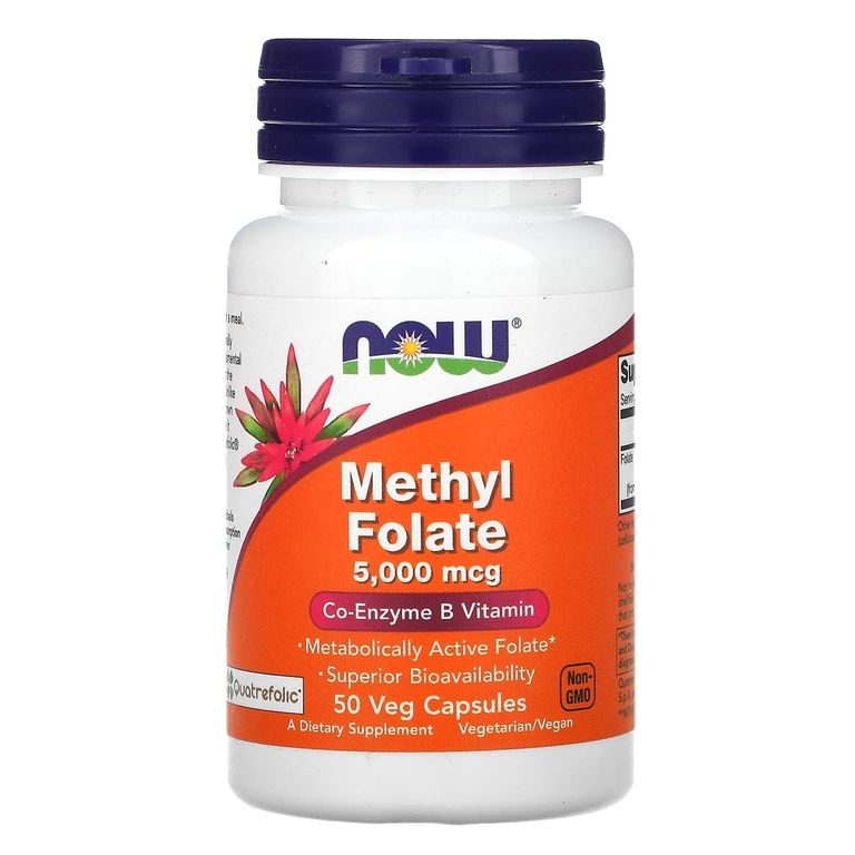 Метилфолат NOW Methyl Folate 5,000 мкг 50 веганских капсул 600016098571