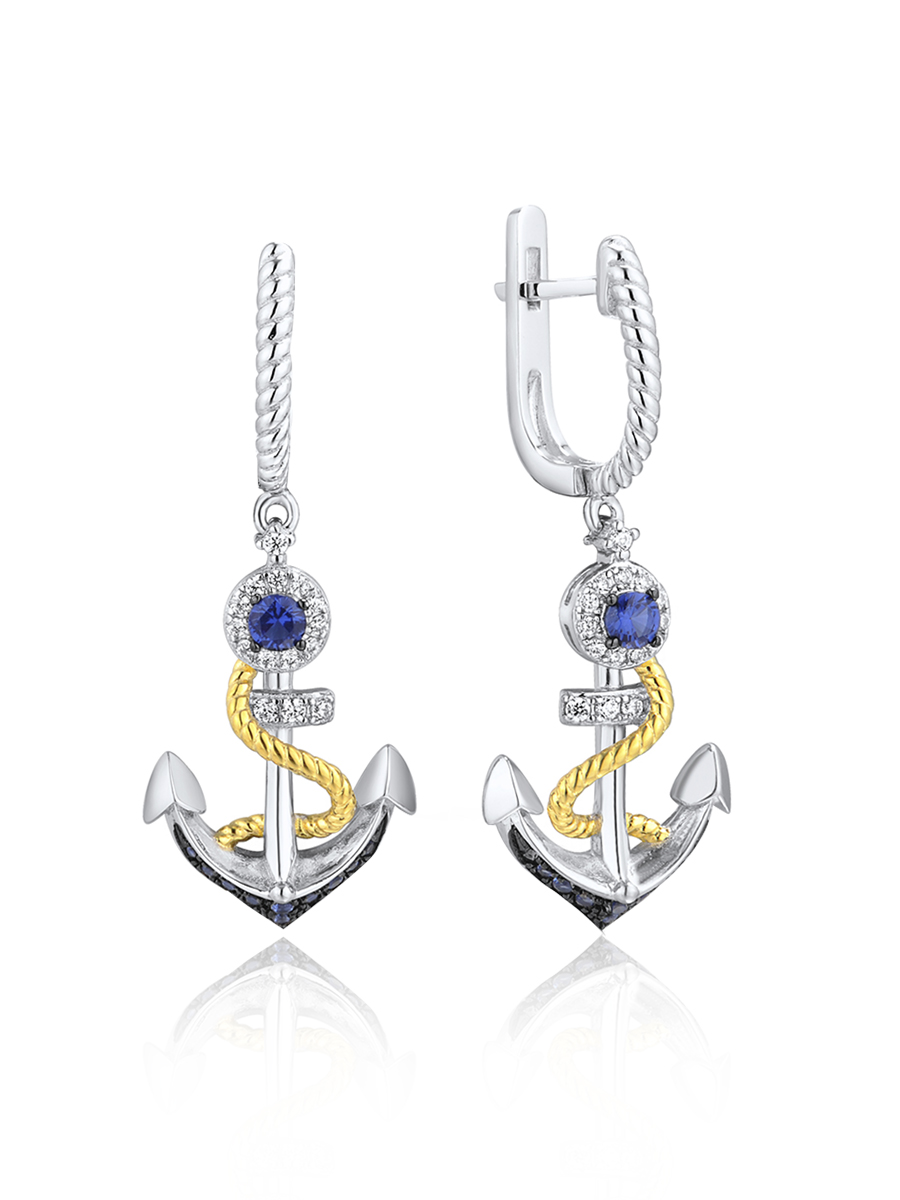 

Серьги подвески из серебра VALTERA 117681, циркон/сапфир искусственный, 117681