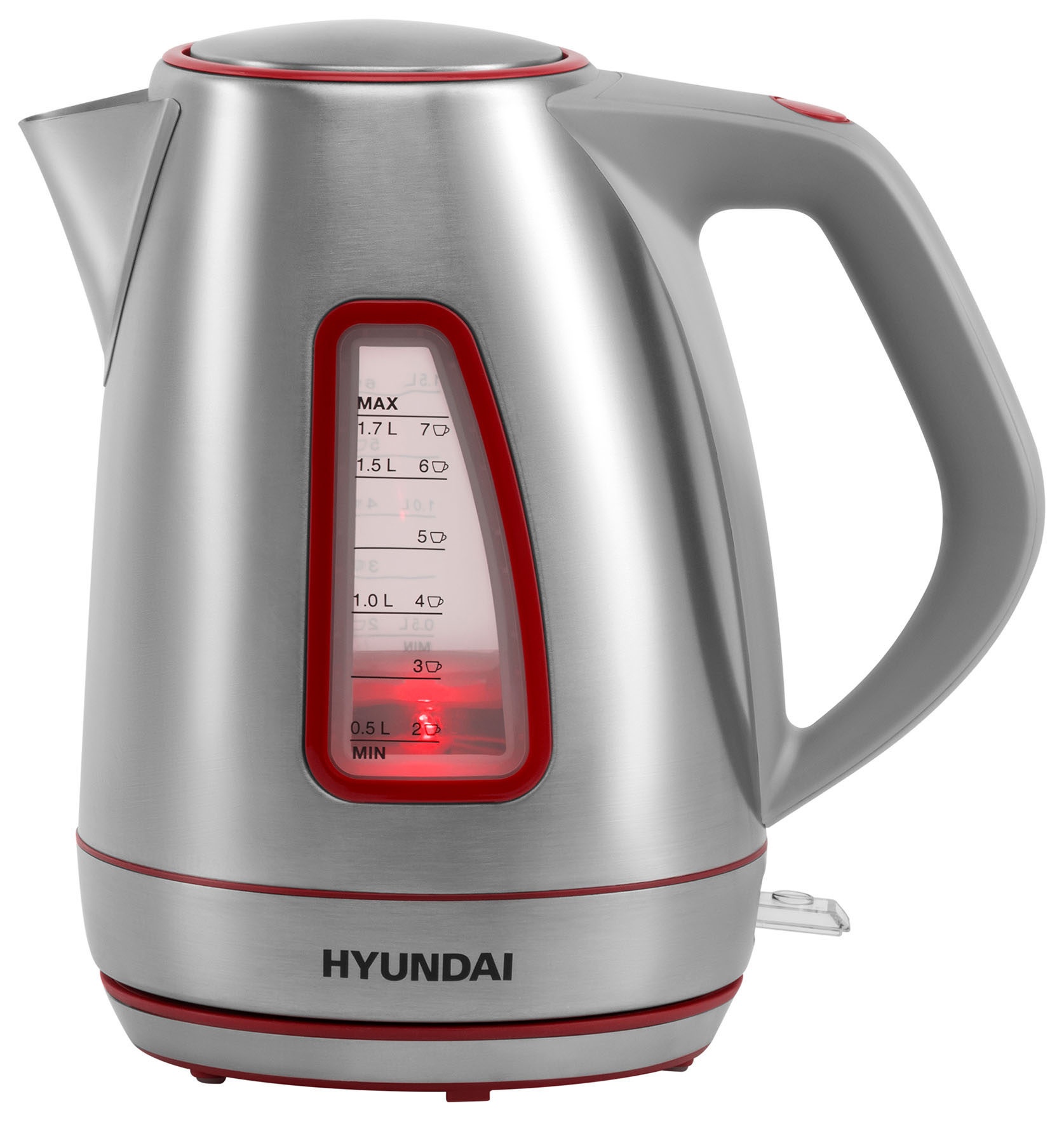 Чайник электрический HYUNDAI HYK-S3601 1.7 л серебристый, красный чайник daniks нерж 2 5 л msy 021r красный 221839