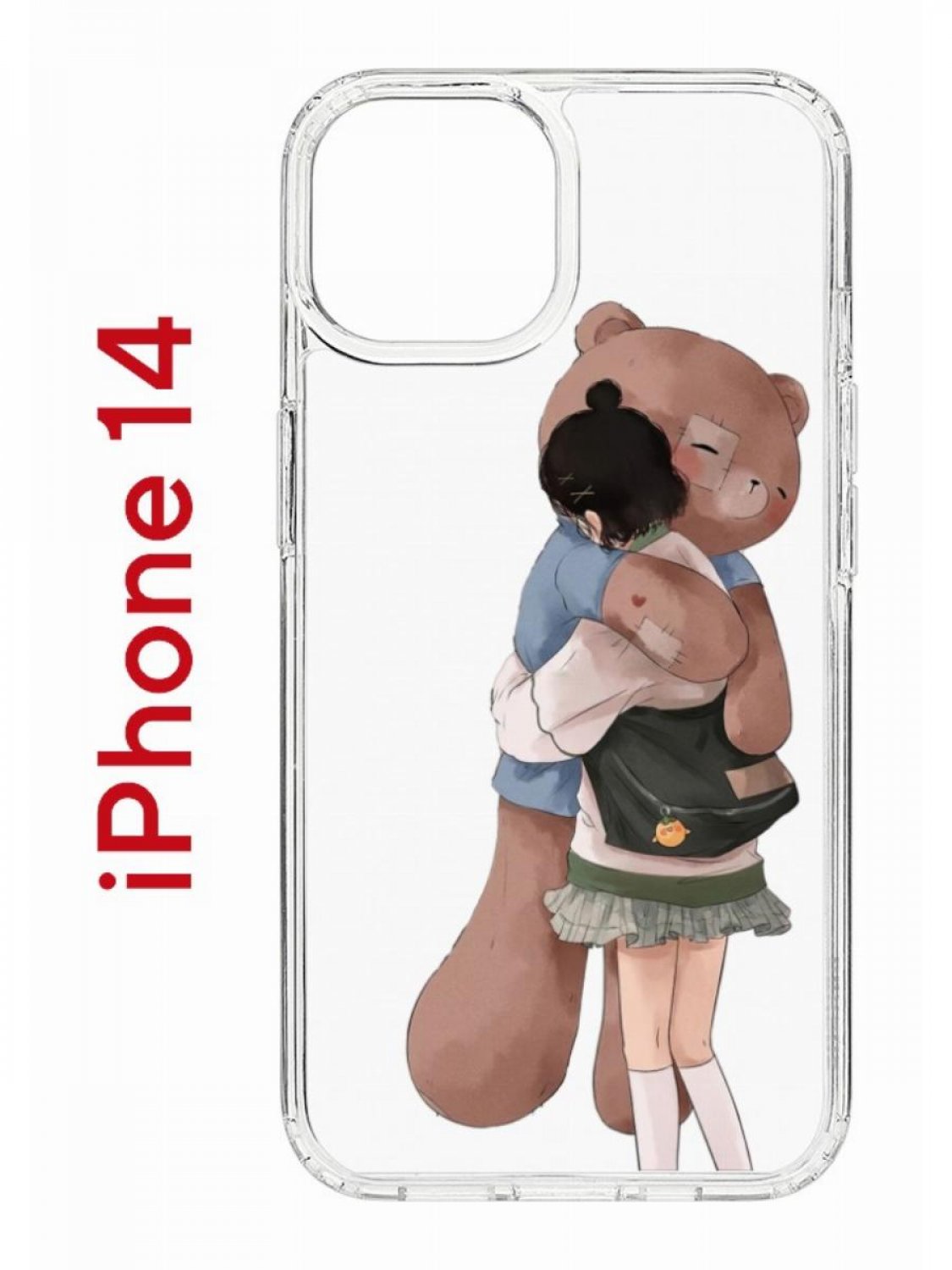 

Чехол на iPhone 14 с принтом Kruche Print Девочка с мишкой, бампер с защитой камеры, Прозрачный;голубой;коричневый;зеленый, Айфон 14
