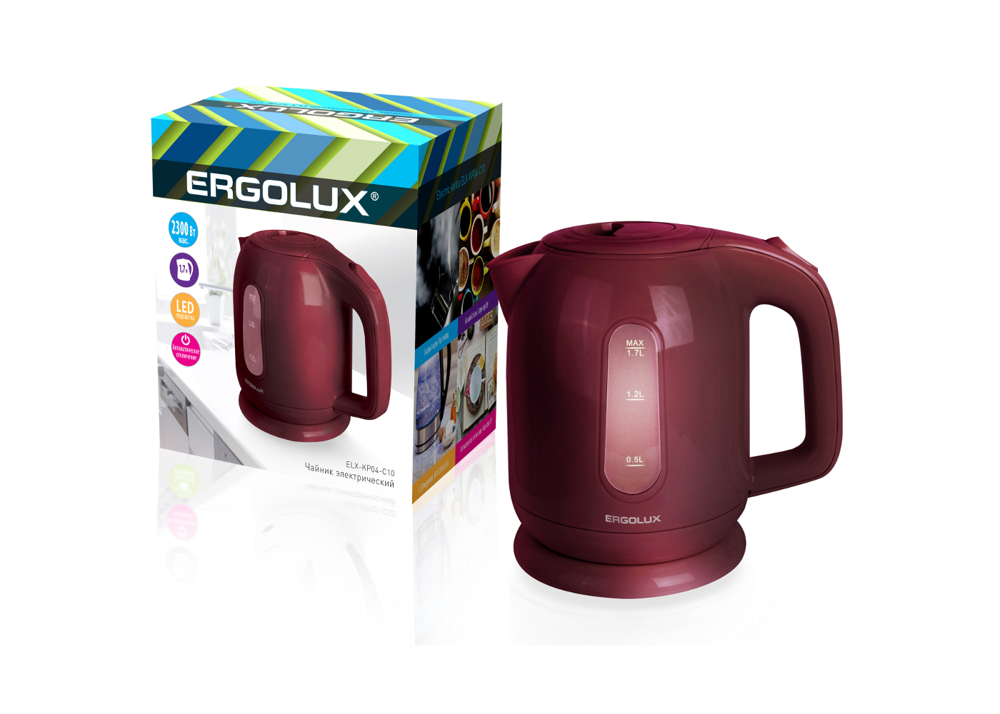 Чайник электрический Ergolux ELX-KP04-C10 1.7 л красный чайник электрический ergolux elx ks05 c72 1 8 л silver