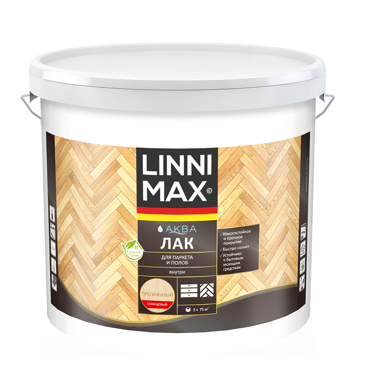 Лак паркетный Linnimax Аква, акриловый, глянцевый, 9 л