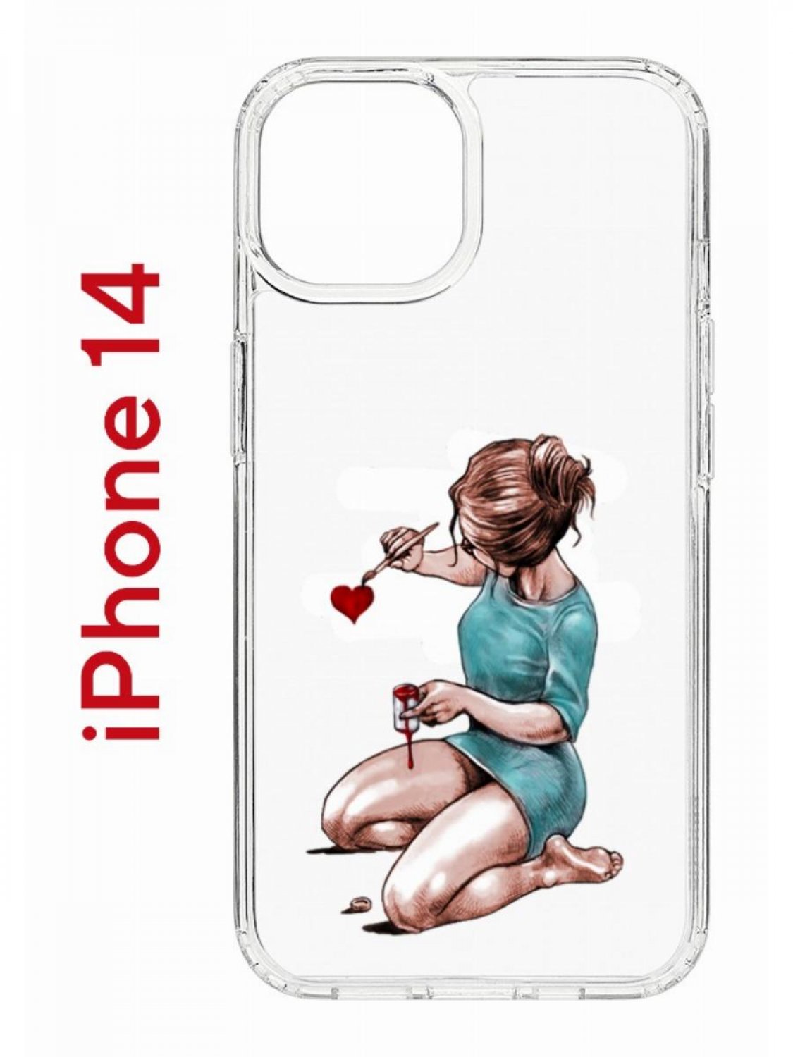 

Чехол на iPhone 14 с принтом Kruche Print Рисуя любовь, бампер с защитой камеры, Прозрачный;голубой;бежевый;красный, Айфон 14
