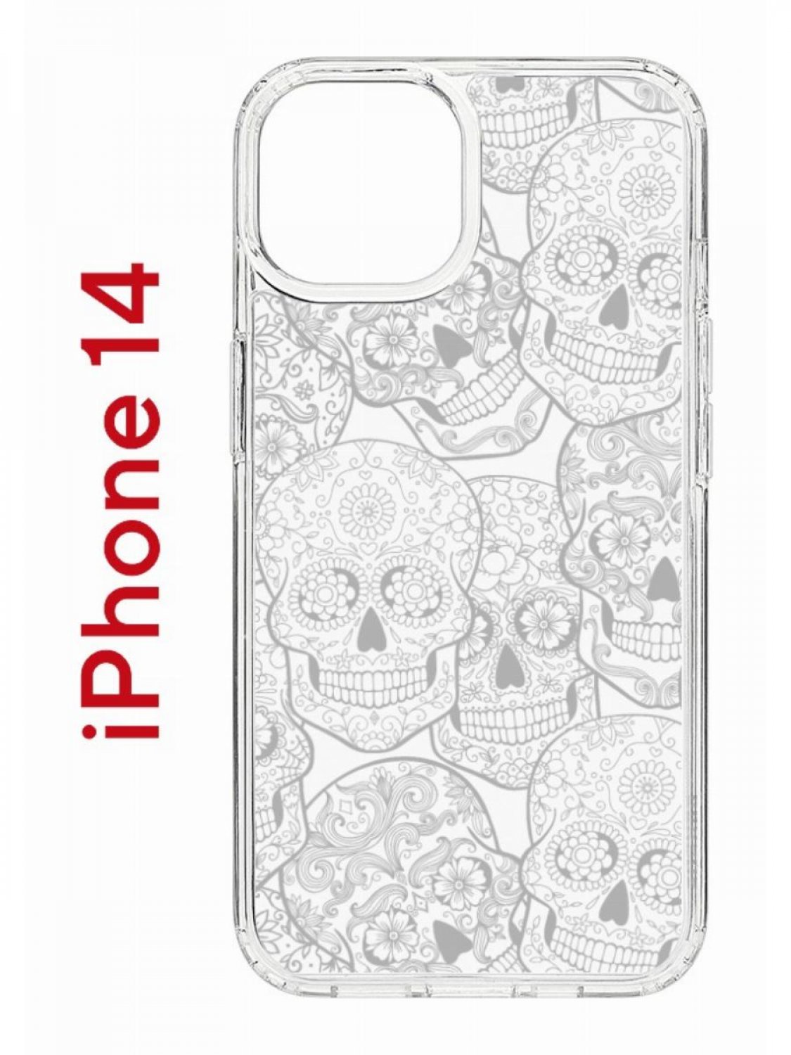 

Чехол на iPhone 14 с принтом Kruche Print Skull White, бампер с защитой камеры, Прозрачный;черный;серый;белый, Айфон 14