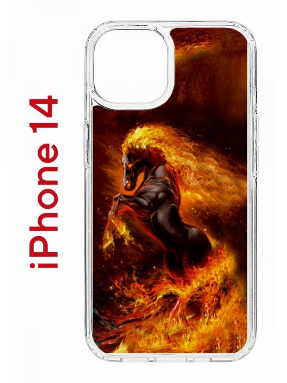 

Чехол на iPhone 14 с принтом Kruche Print Конь огонь, бампер с защитой камеры, Прозрачный;коричневый;оранжевый;желтый, Айфон 14