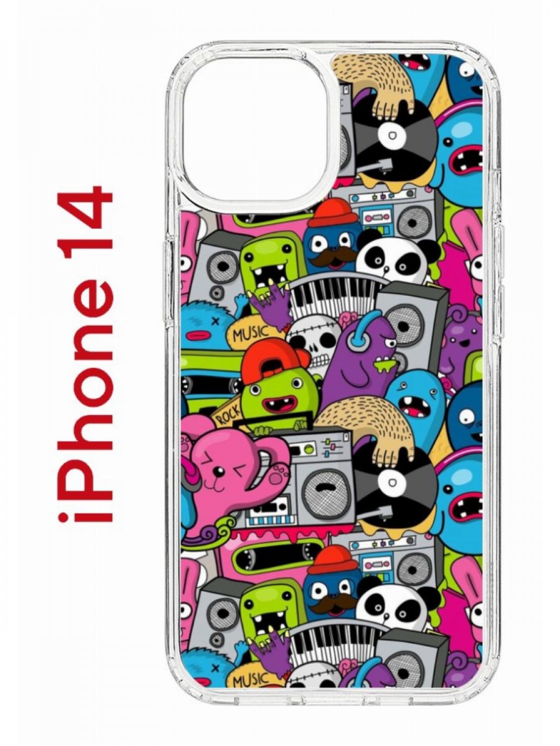 фото Чехол на iphone 14 с принтом kruche print monsters music, бампер с защитой камеры кruче