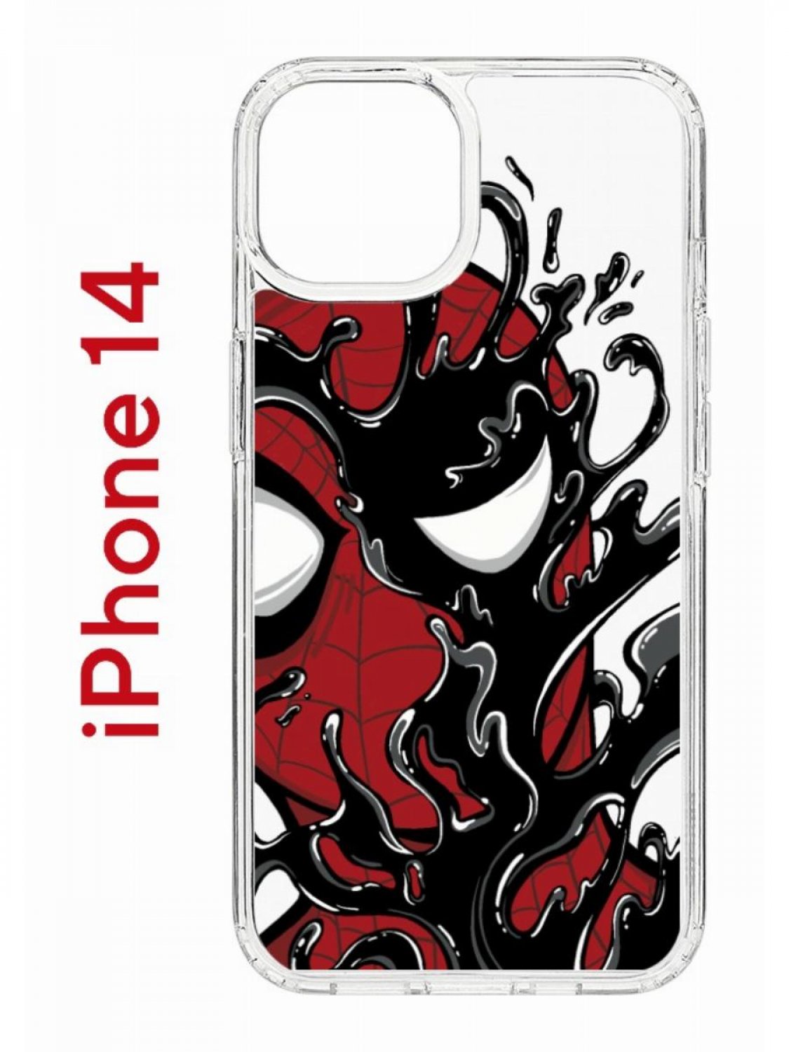 

Чехол на iPhone 14 с принтом Kruche Print Spider-Man-Venom, бампер с защитой камеры, Прозрачный;красный;черный;серый, Айфон 14