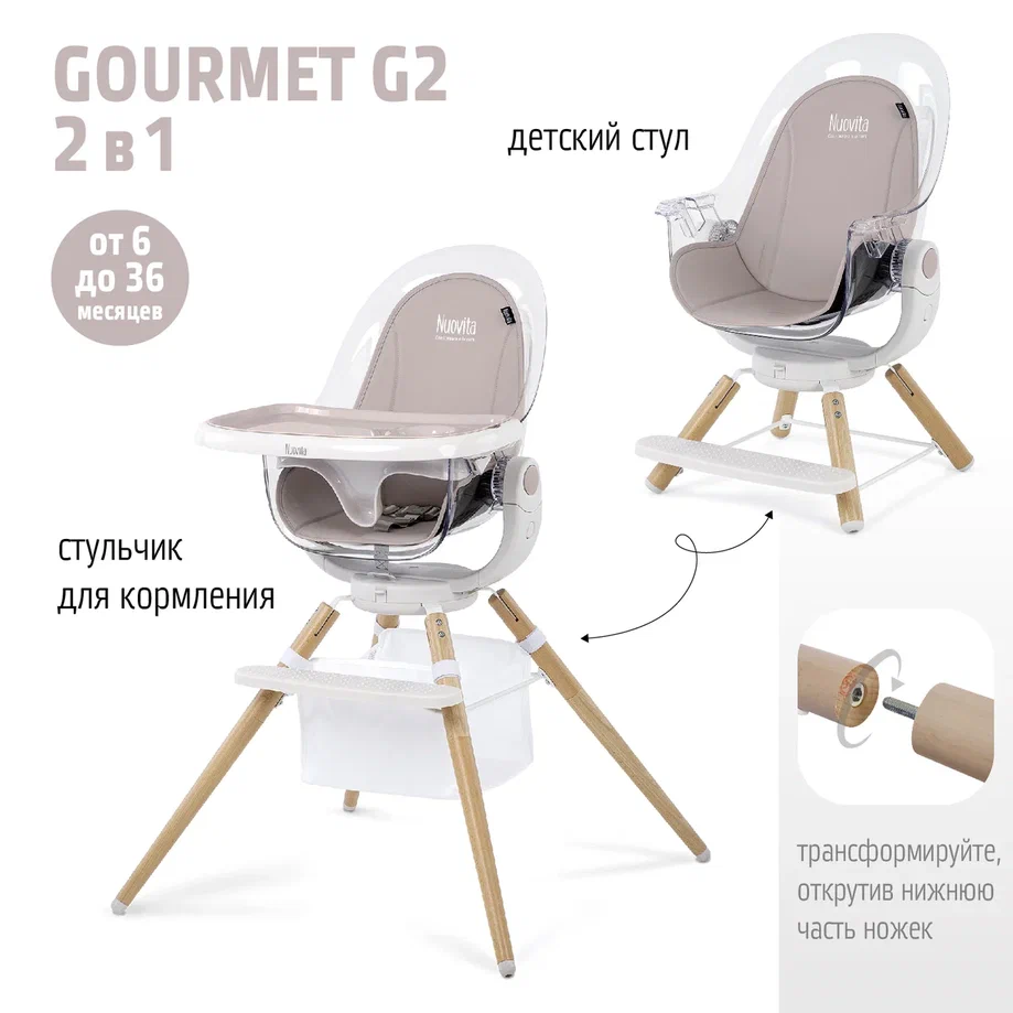 Стульчик для кормления трансформер 2в1 Nuovita Gourmet G2 Темно-серый