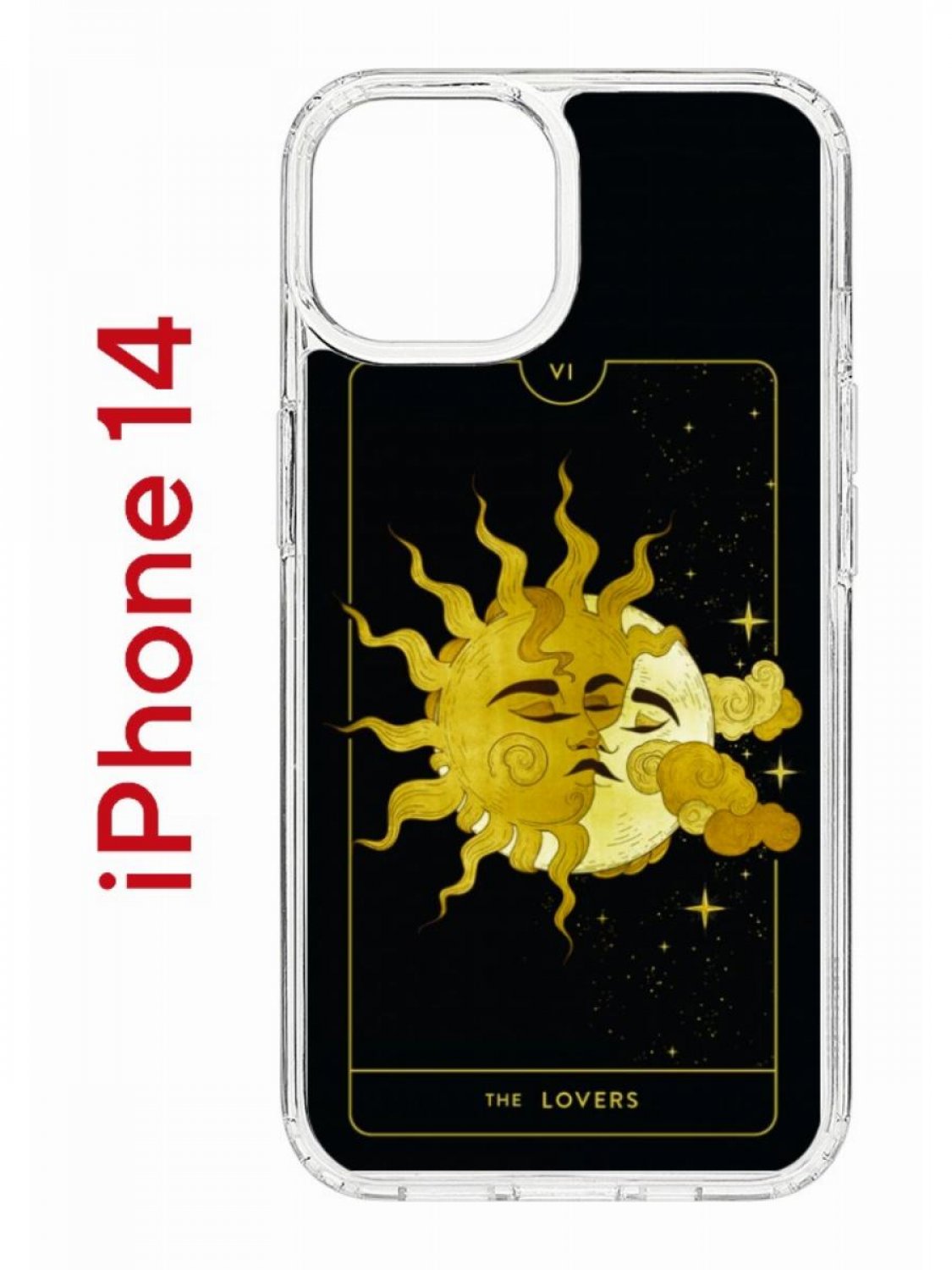 

Чехол на iPhone 14 с принтом Kruche Print Tarot Lovers, бампер с защитой камеры, Прозрачный;черный;желтый;коричневый, Айфон 14