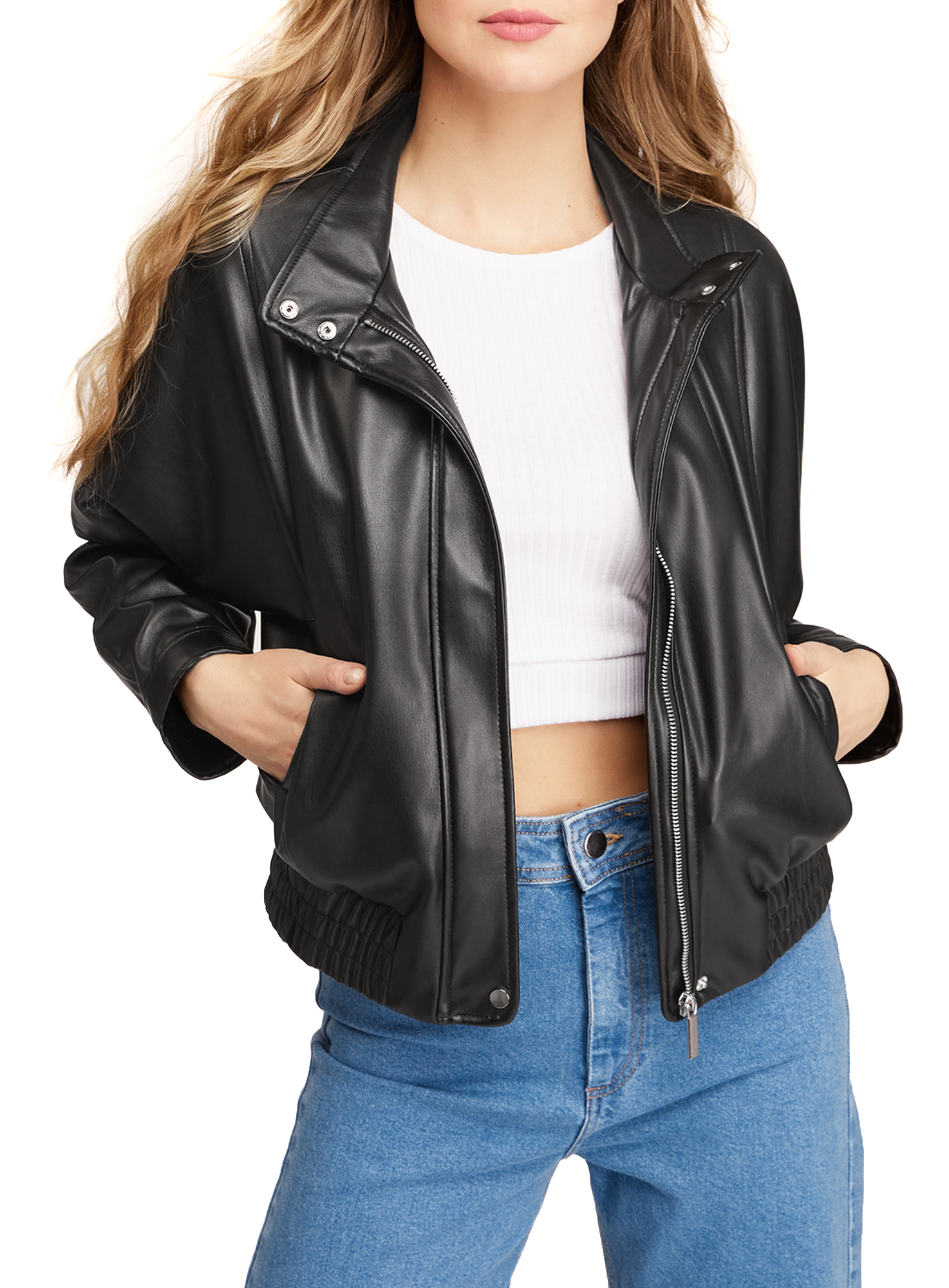 фото Кожаная куртка женская oodji 18a08002 черная 42/170