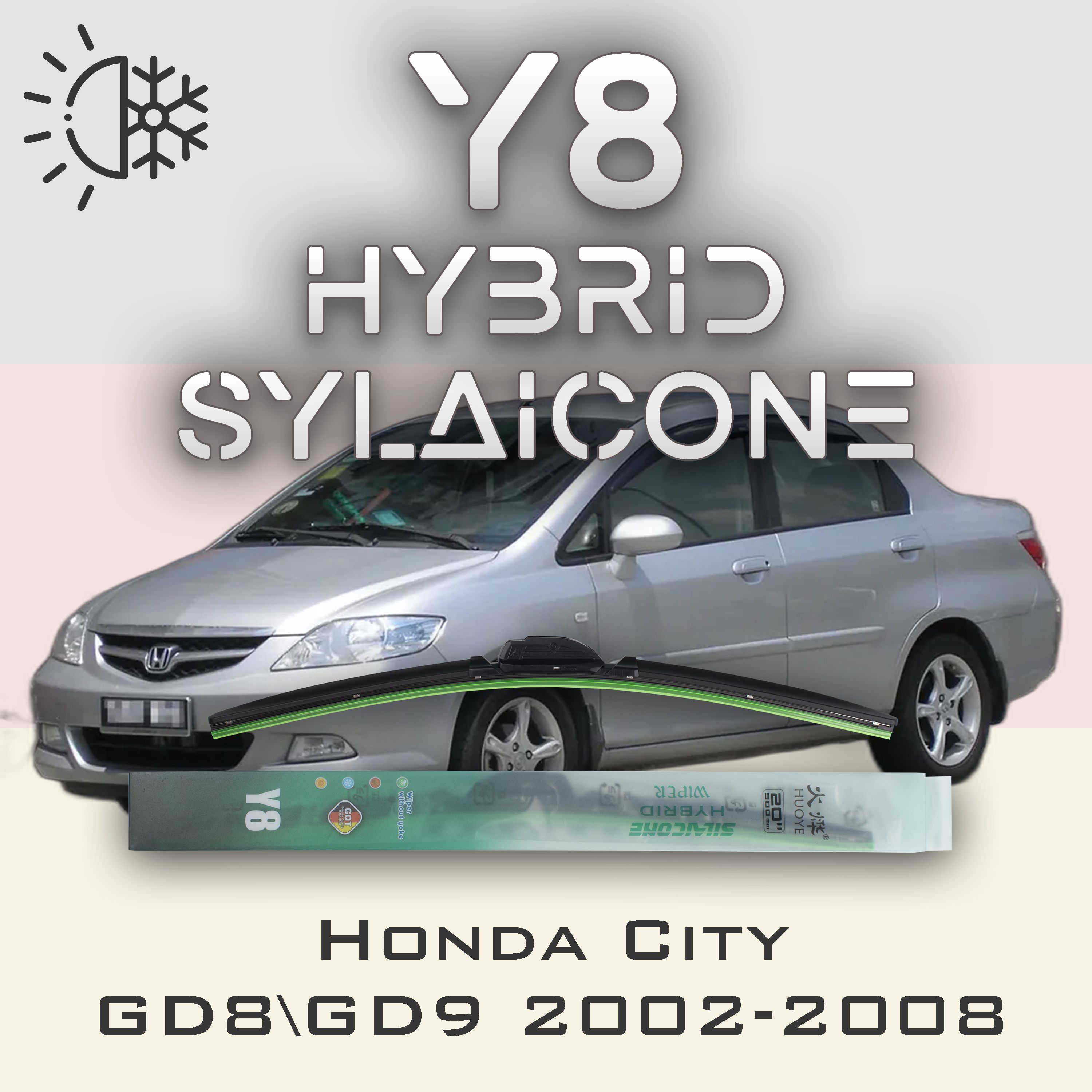 

Комплект щеток стеклоочистителя HUOYE Y8-Honda City GD8\GD9 2002-2008, Y8