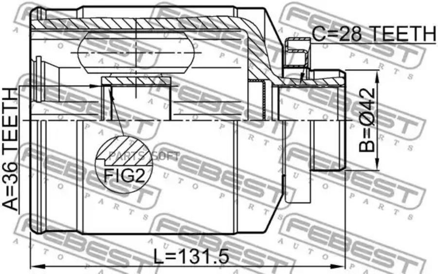 

FEBEST Шрус внутренний R 36x42x28 HYUNDAI SANTA FE 10 (2010-) FEBEST 1211-IX55RH FEBEST 12