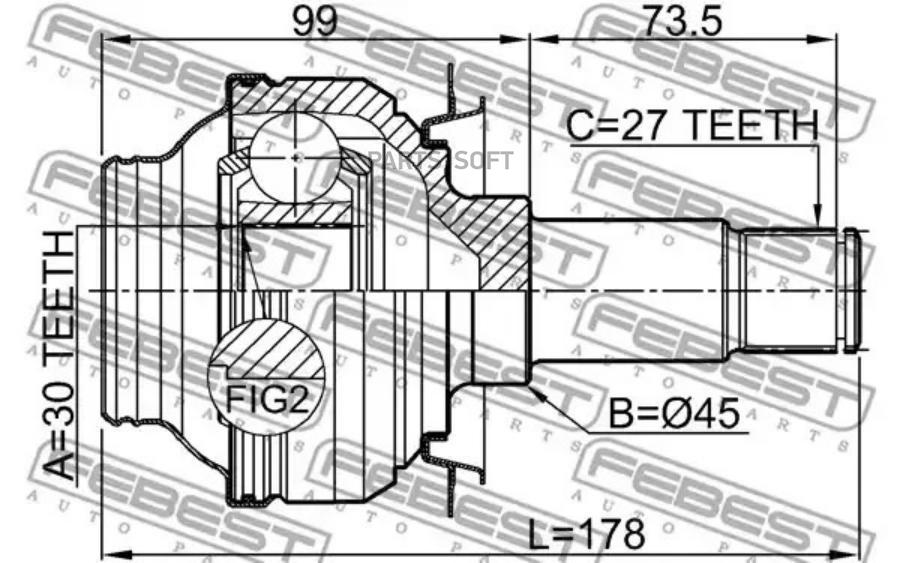 

FEBEST Шрус внутренний задний 30x45x27 FEBEST 1611204R