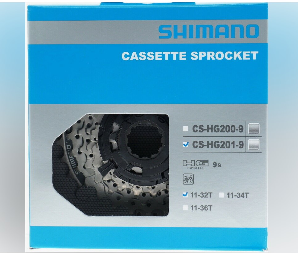 

Кассета 9 скоростей 11-32Т SHIMANO CS-HG201-9 в коробке, Серебристый, CS-HG201-9