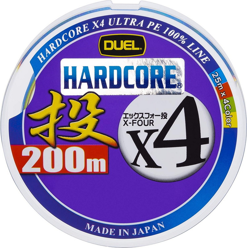 

Плетеный Шнур Duel PE Hardcore X4 Cast 200m 4Color #0.8 (0.153mm) 6.4kg, Разноцветный, Hardcore