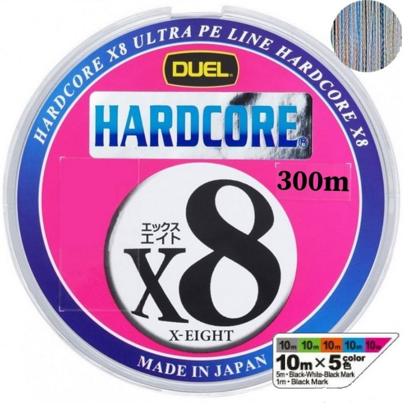 

Плетеный Шнур Duel PE Hardcore X8 300m 5Color #2.0 (0.242mm) 16.0kg, Разноцветный