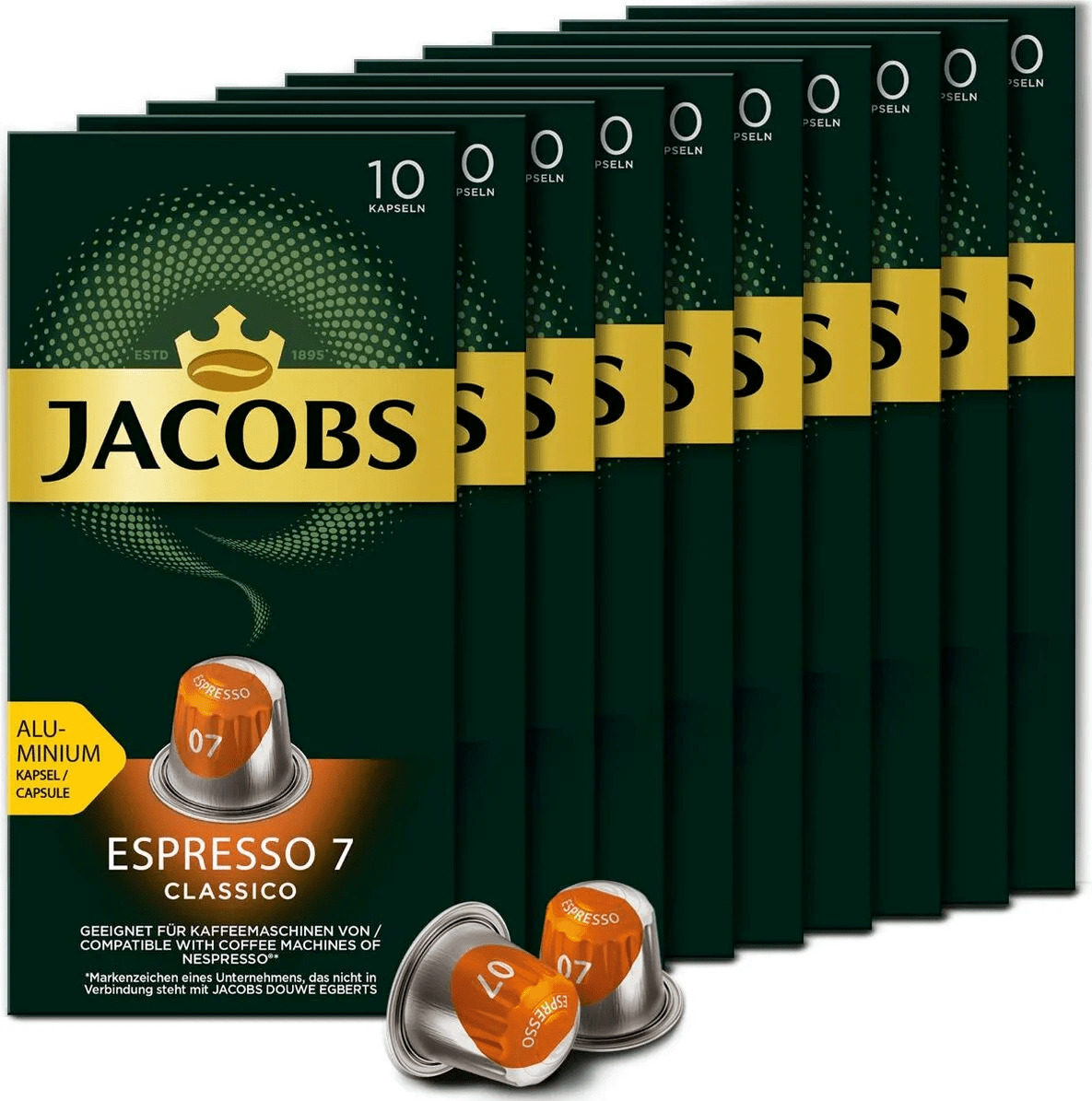 Кофе в капсулах JACOBS Espresso 7 Classico для системы Nespresso, 100 порций