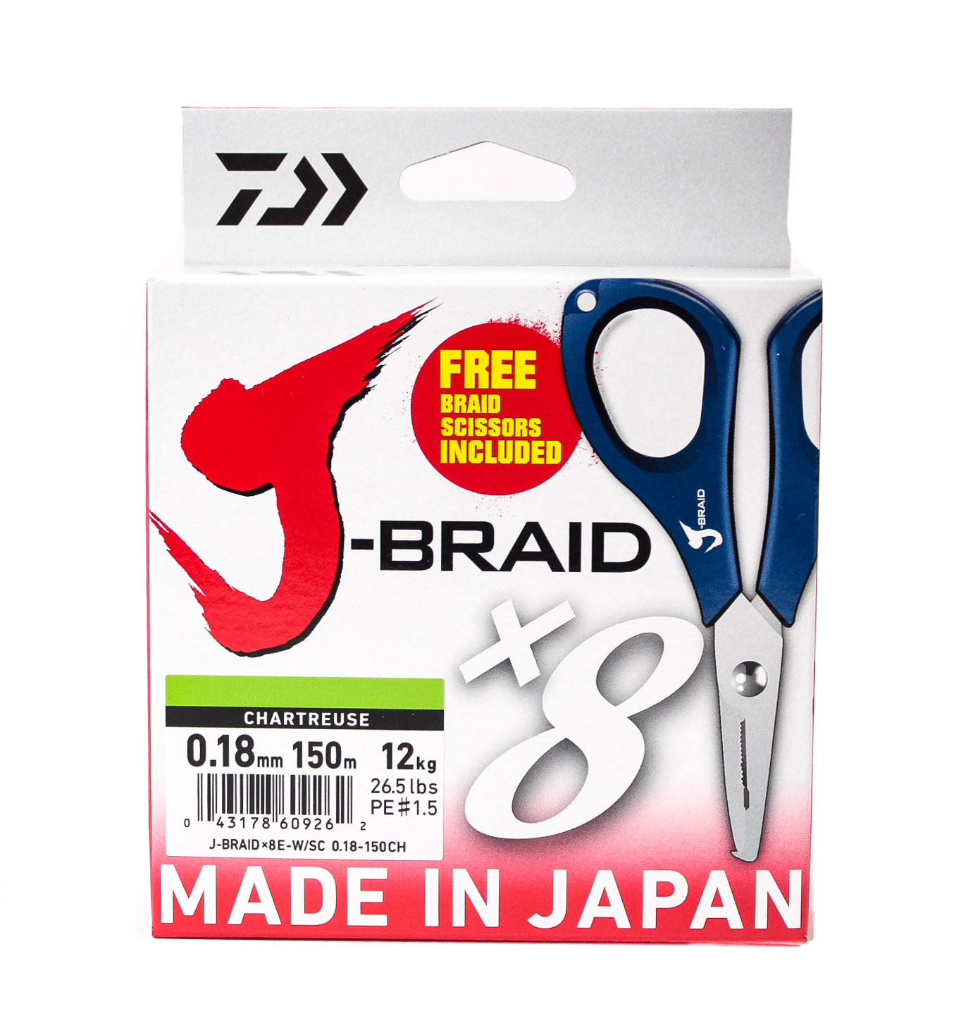 

Шнур Daiwa J-Braid X8E-W/SC 0,18мм 150м chartreuse + ножницы