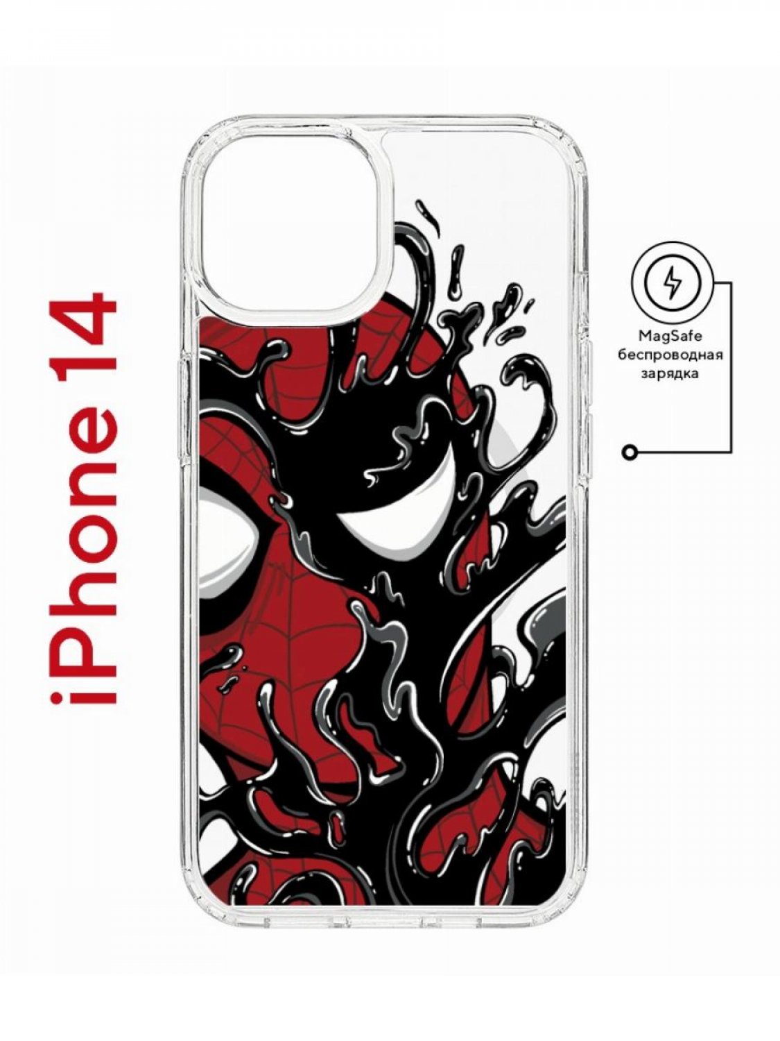 

Чехол на iPhone 14 MagSafe Kruche Print Spider-Man-Venom противоударный с магнитом, Прозрачный;красный;черный;серый, Айфон 14 магсейф