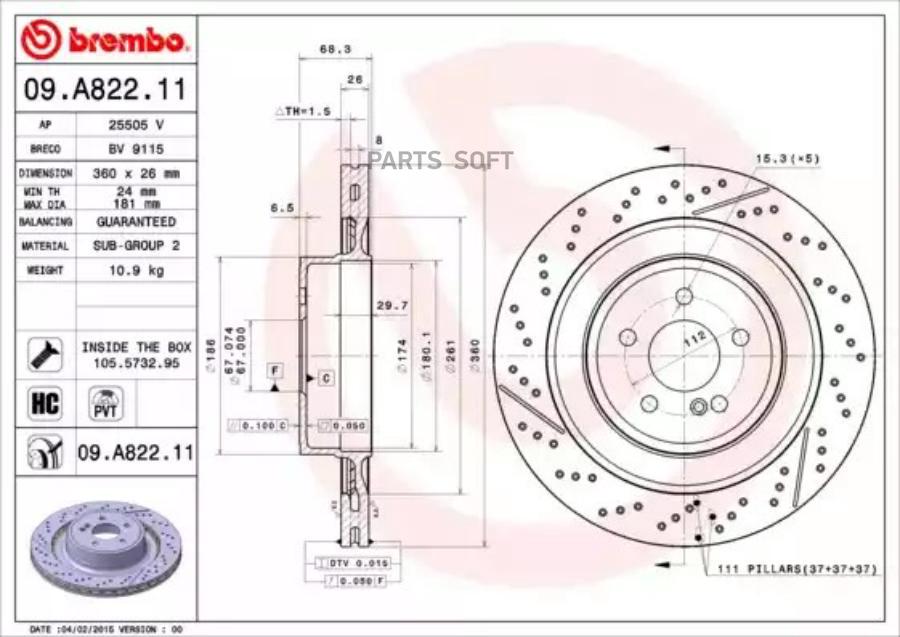 

Тормозной диск brembo 09.A822.11