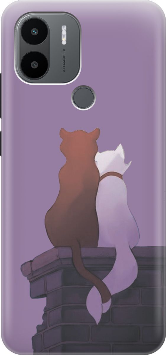 

Силиконовый чехол на Xiaomi Redmi A1+ с принтом "Влюбленный кошки", Белый;красный, 158121