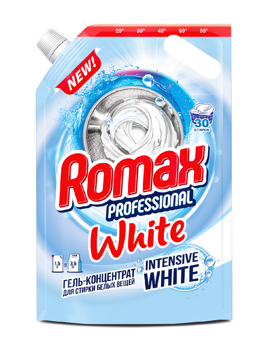 фото Гель-концентрат для стирки romax romax professional white дой-пак 1,5 л