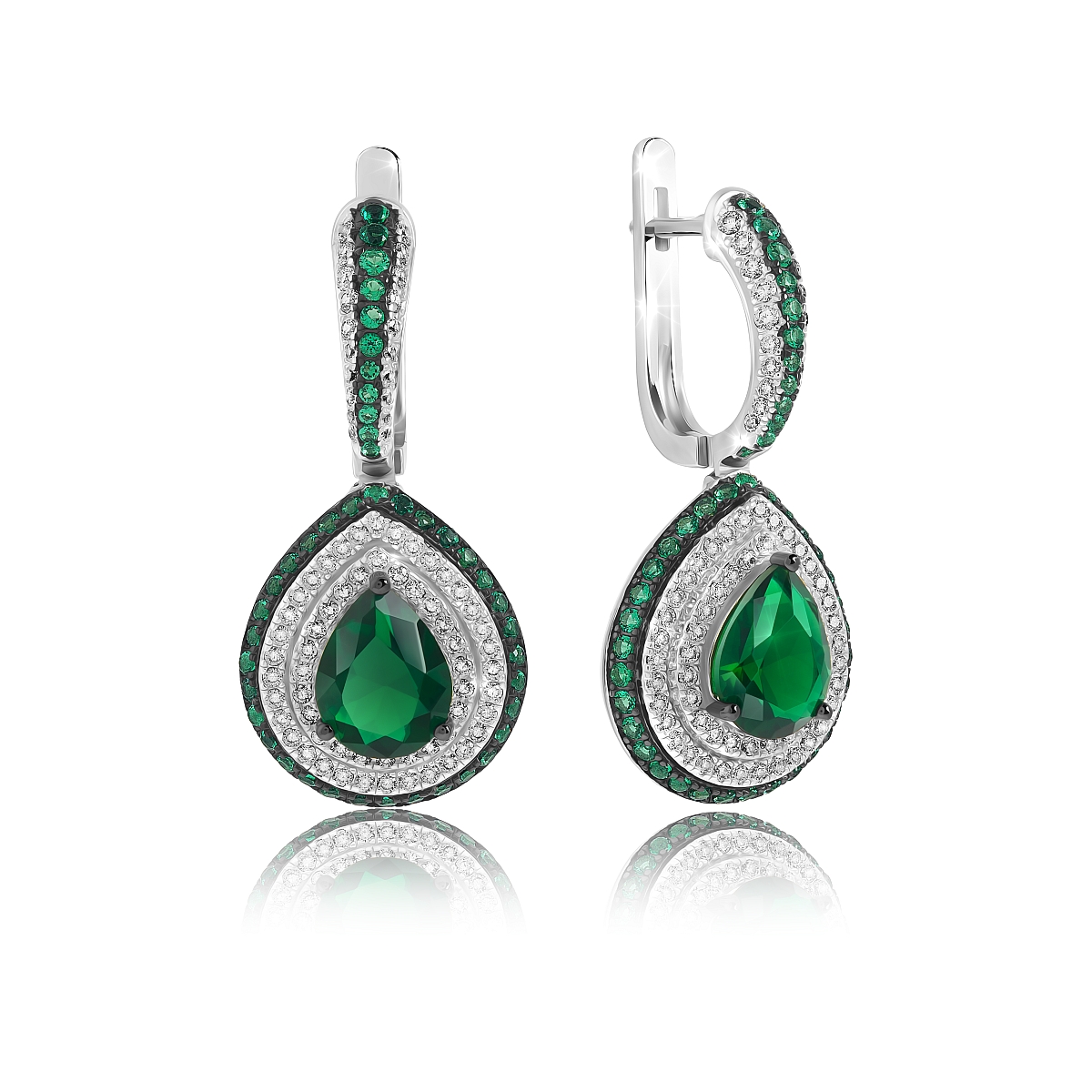 

Серьги подвески из серебра VALTERA 117669, циркон/изумруд искусственный, 117669