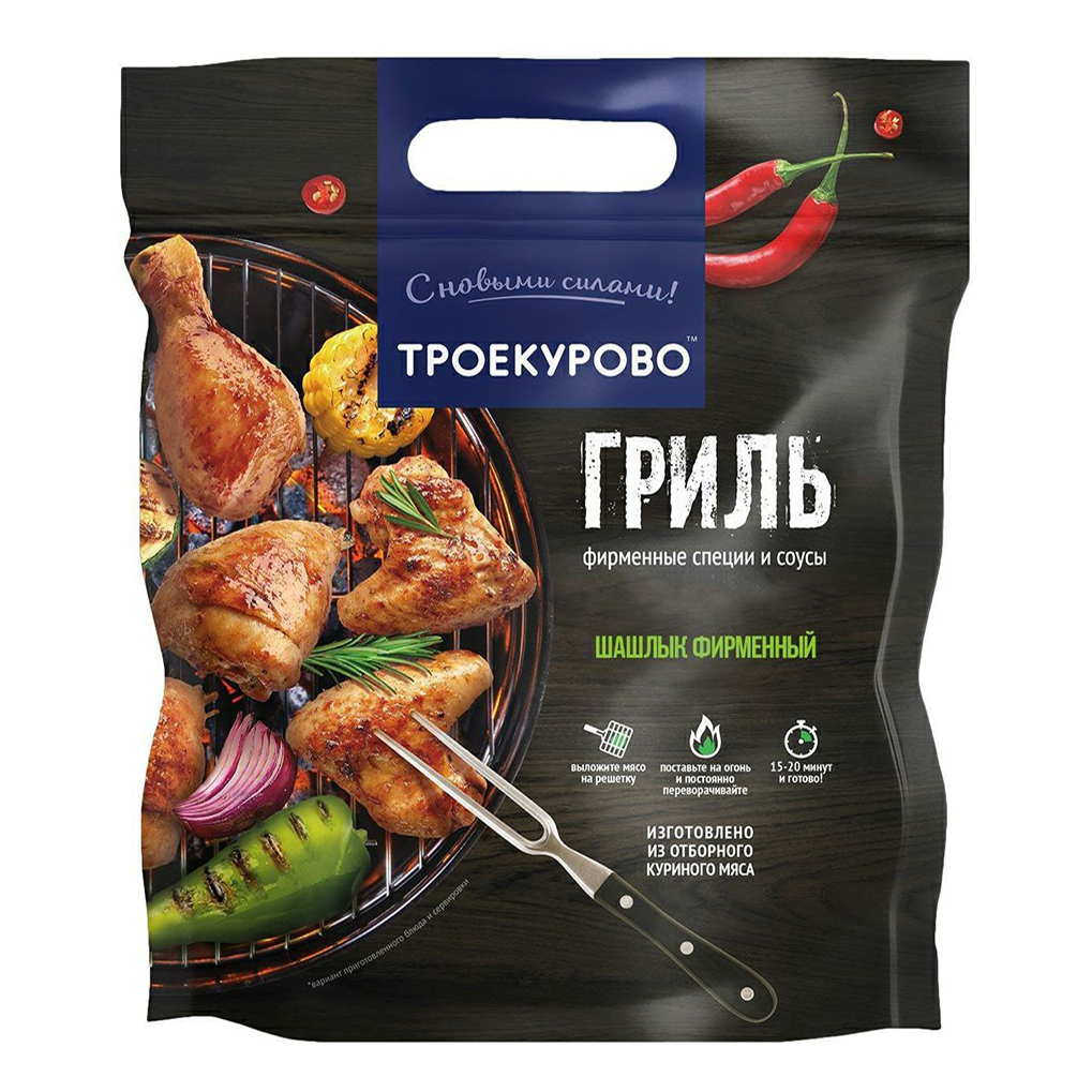 

Шашлык куриный Троекурово Фирменный в маринаде охлажденный +-500 г
