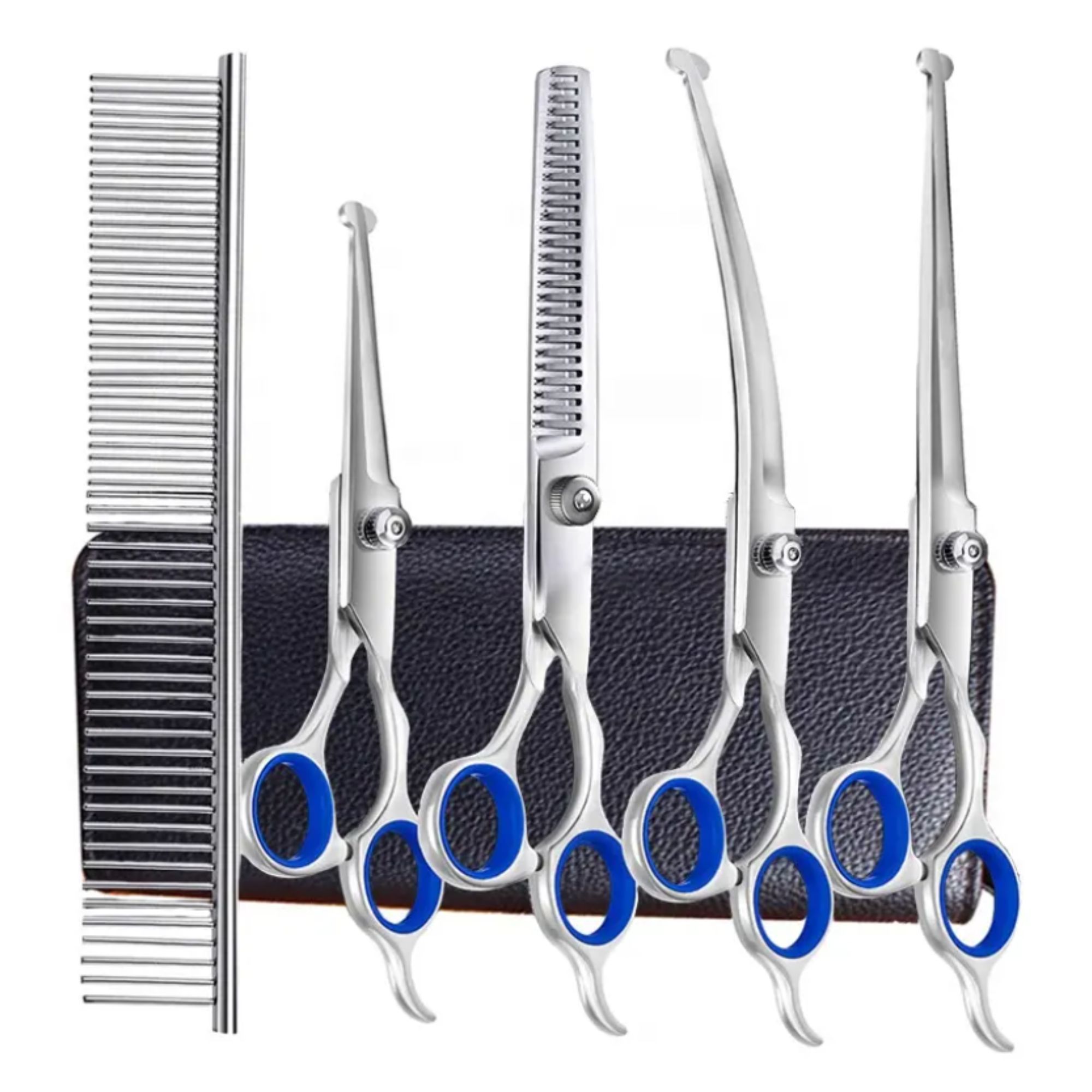 Набор для груминга животных, серебристый, голубой, 5 предметов