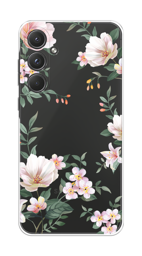 

Чехол на Samsung Galaxy A55 5G "Beautiful white flowers", Бежевый;зеленый, 2109450-1