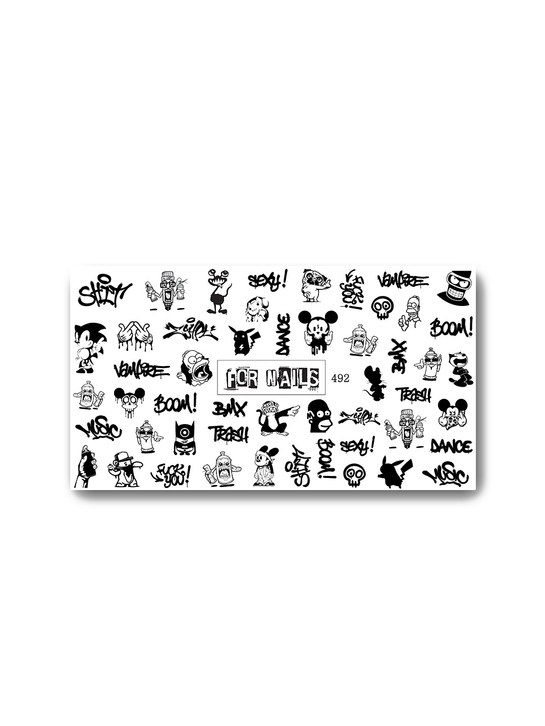 Купить Слайдер FORNAILS, водные наклейки для дизайна ногтей 492 граффити, мультфильмы, подтеки