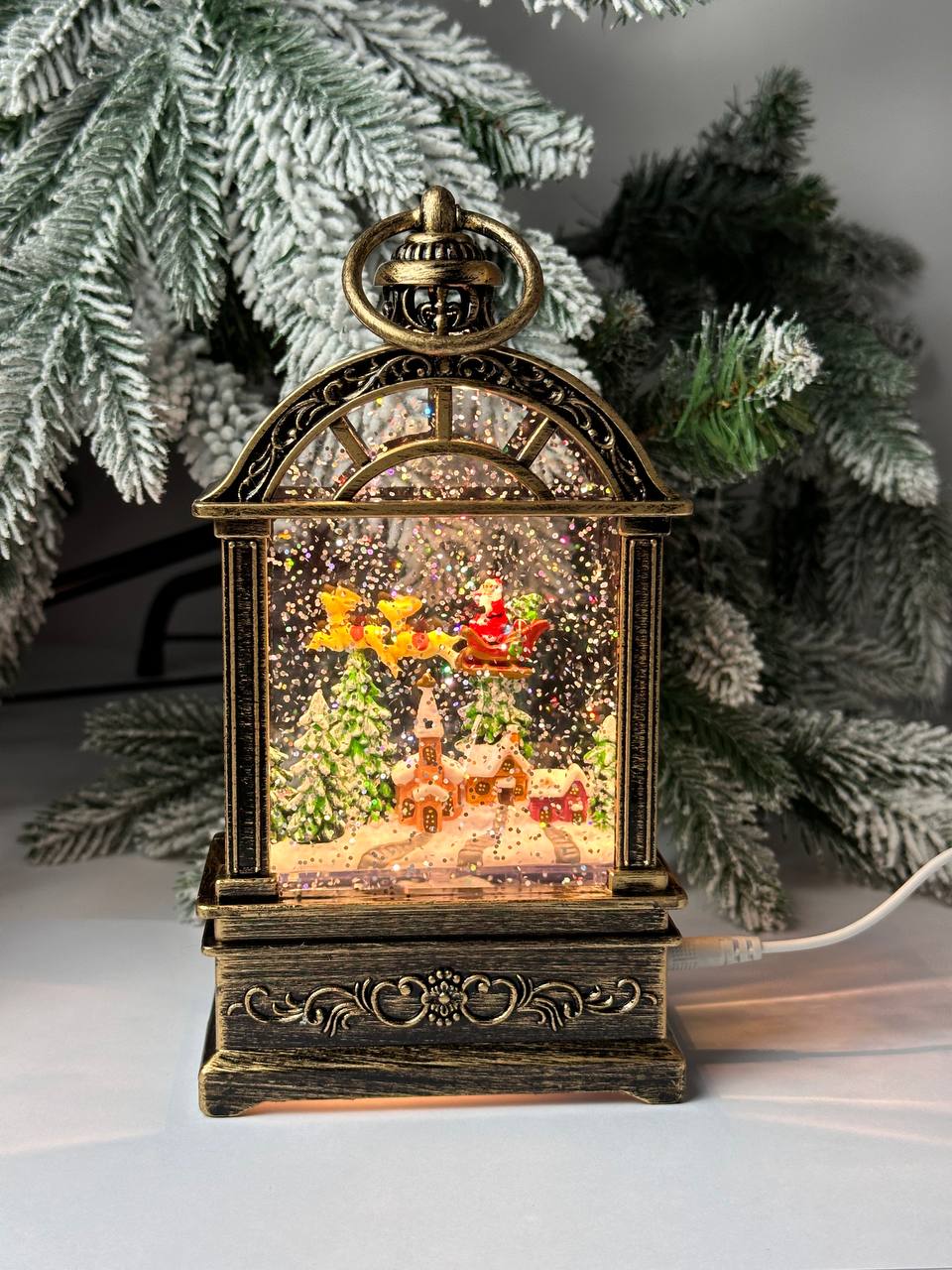 

Новогодний фонарь Merry Christmas Дед Мороз над городом музыкальный 11х24 см