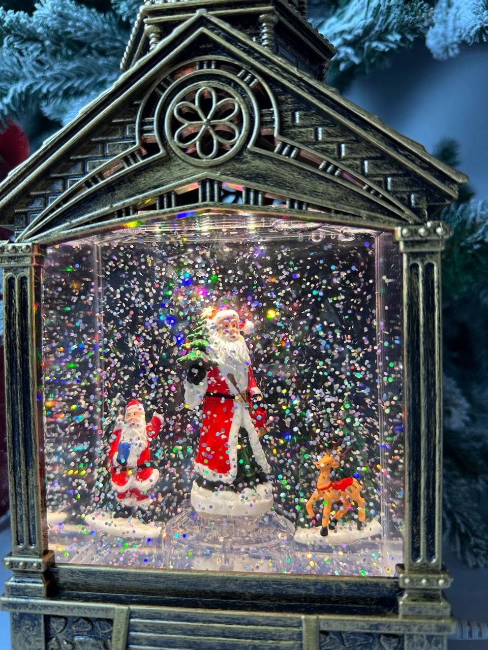 

Новогодний сувенир Merry Christmas Башня-карусель с Дедом Морозом 38х13х10 см