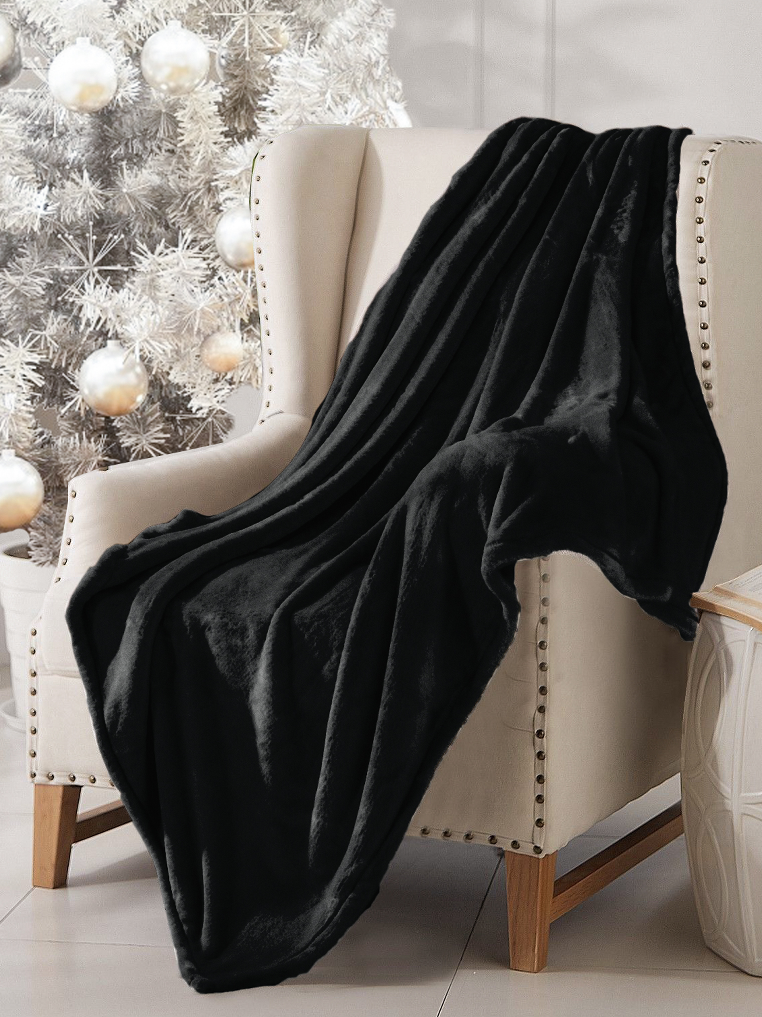 Плед однотонный Павлина Черный 150х200