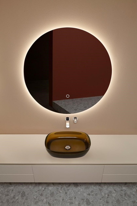 Зеркало для ванной Slavio Maluchini MN D100 круглое с тёплой LED-подсветкой кнопка 1 ая сенсорная livolo classic vl c701ih