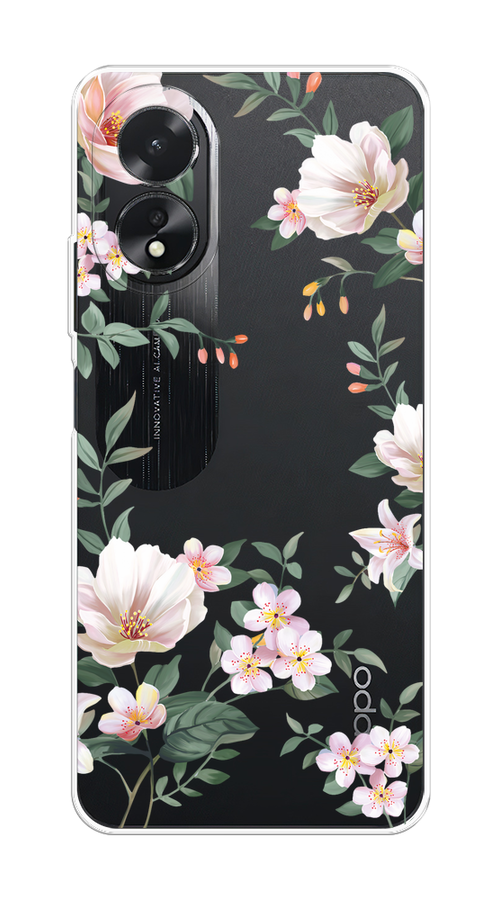 

Чехол на Oppo A18 "Beautiful white flowers", Бежевый;зеленый, 2515450-1