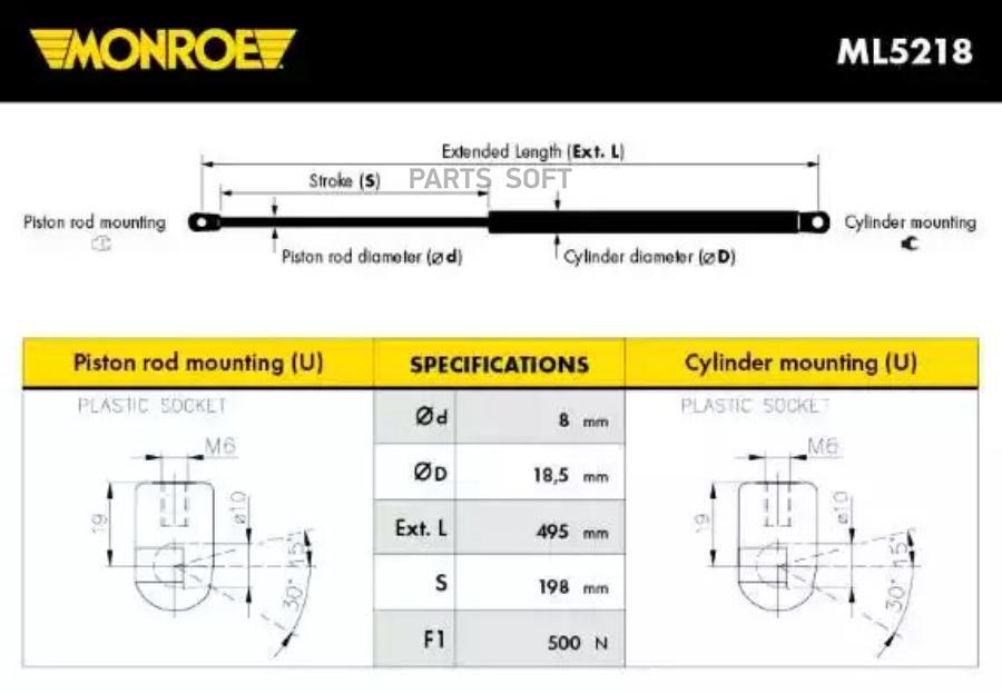 

MONROE Амортизатор крышки багажника MONROE ML5218
