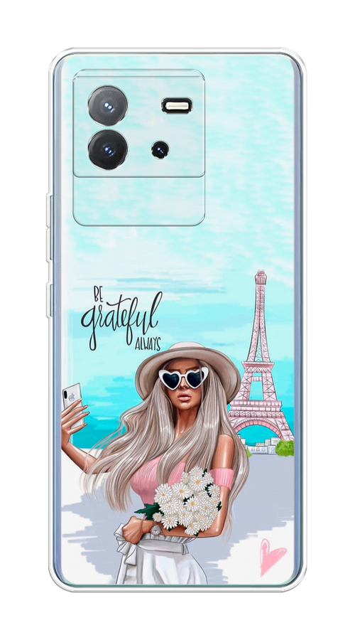 

Чехол на Vivo T2 4G "Селфи Париж", Голубой;бежевый, 269550-1