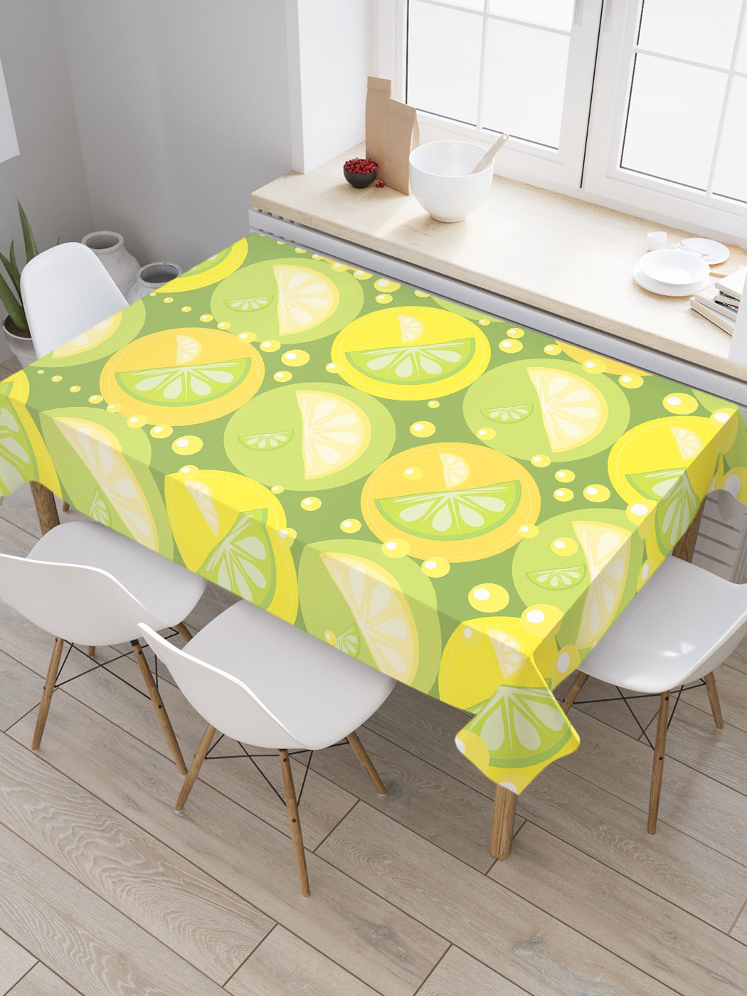 фото Скатерть прямоугольная joyarty на кухонный стол "лимоны ретро" из оксфорда, 180x145 см
