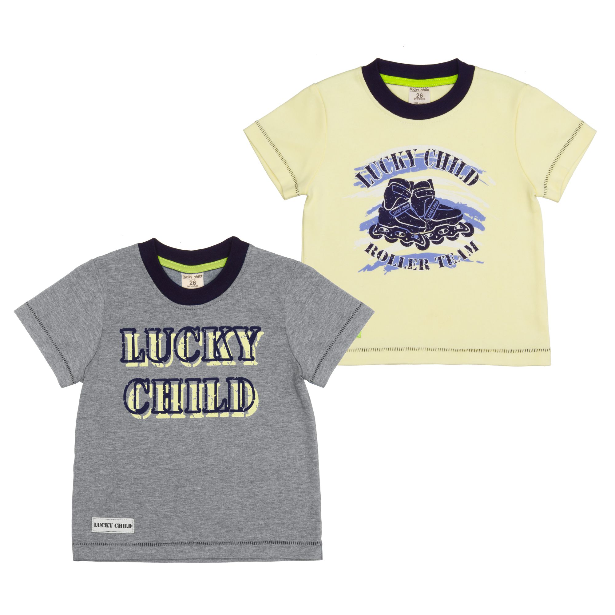 фото Футболка 2 шт lucky child basic sport серый/желтый р.80-86