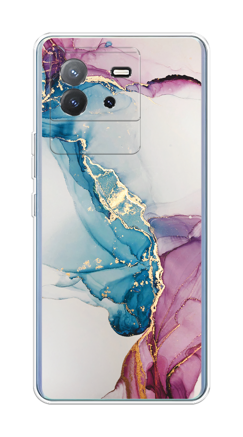 

Чехол на Vivo T2 4G "Розовые разводы рисунок", Синий;розовый, 269550-1