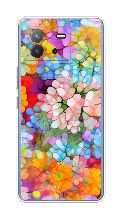 

Чехол на Vivo T2 4G "Цветы витраж", Оранжевый;розовый;голубой, 269550-1