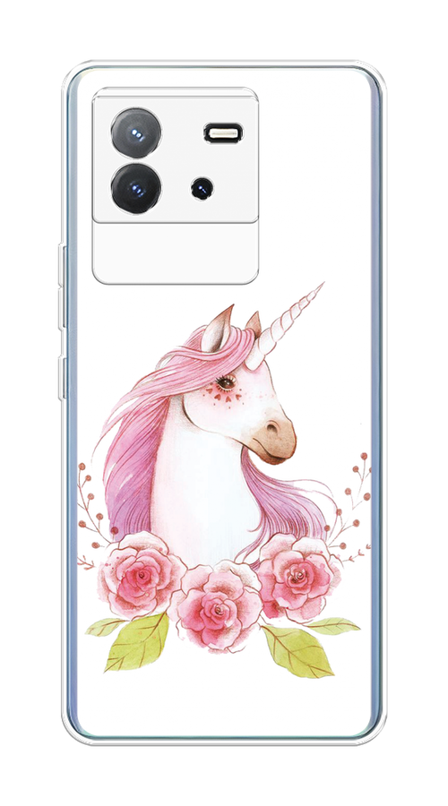 

Чехол на Vivo T2 4G "Единорог цветы", Белый;розовый;серый, 269550-1