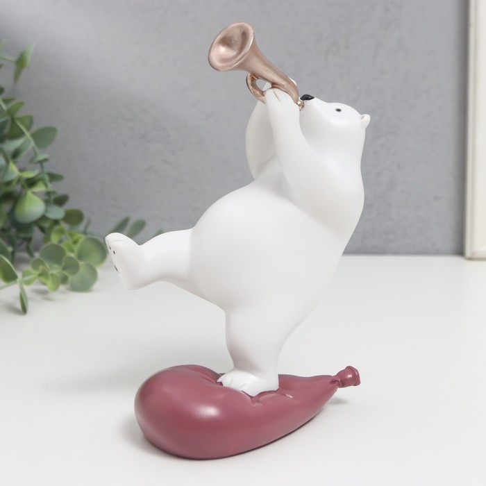 фото Сувенир полистоун "белый мишка с трубой" розовый шарик 19х7,5х11,5 см nobrand