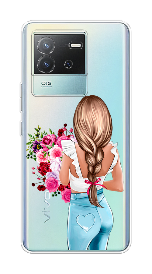 

Чехол на Vivo T2 4G "Девушка с цветами", Коричневый;розовый;бирюзовый, 269550-1