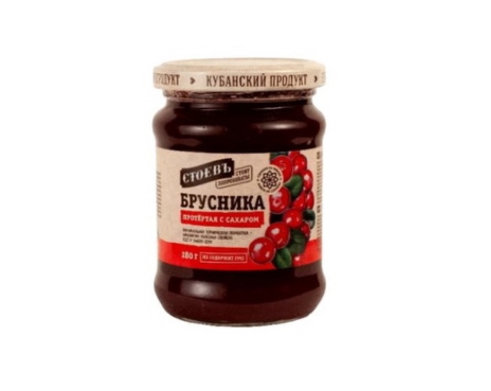 

Ягода протертая Стоевъ Брусника с сахаром 570 г