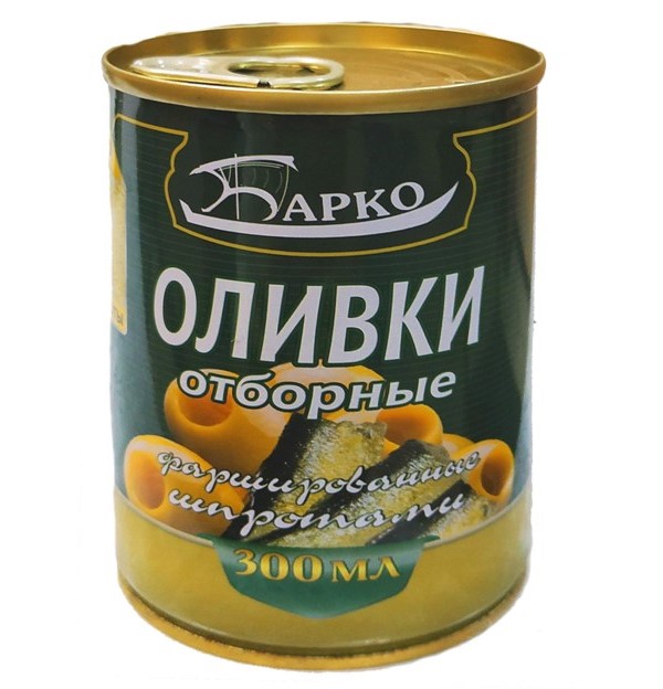 

Оливки Барко фаршированные шпротами 280 г