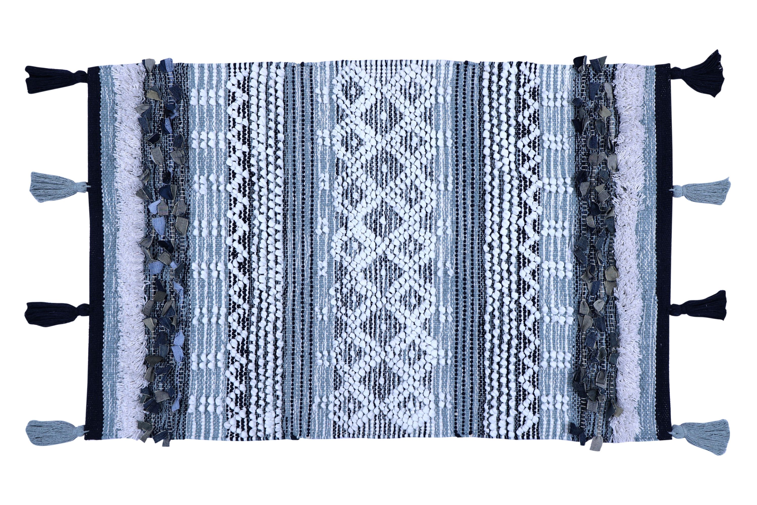 

Коврик хлопковый, с узорами, с кисточками, голубой, 60х90, PR 227