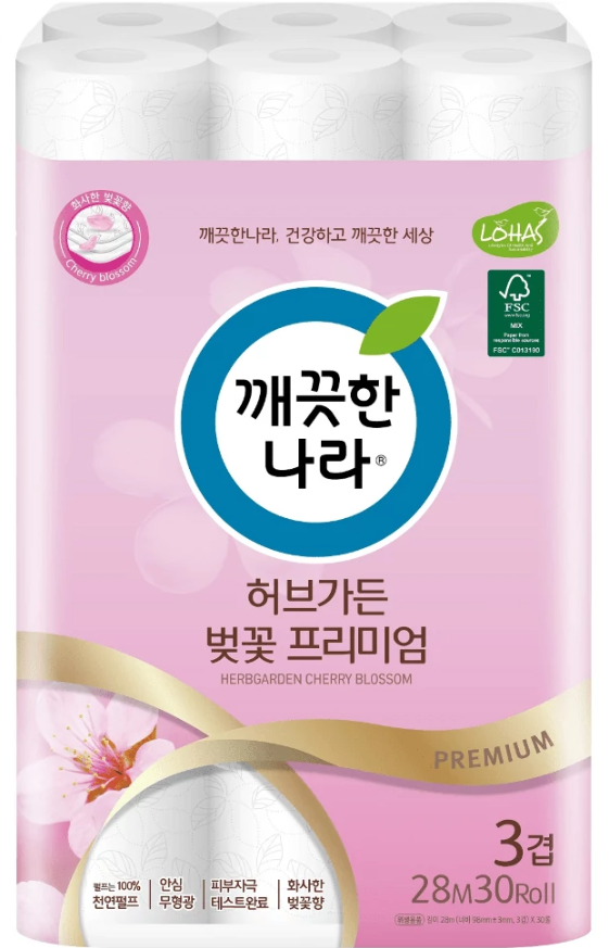 Туалетная бумага Kleannara Herbgarden Cherry Blossom с ароматом сакуры 30шт в упаковке