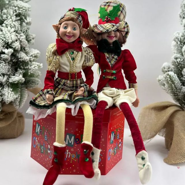 Новогодняя фигурка Merry Christmas Эльфы мальчик+девочка в красных костюмах 10x12x50 см